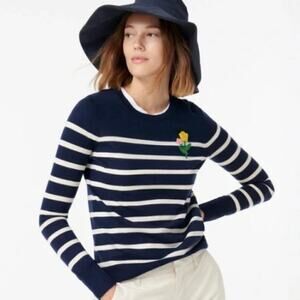 J. Crew Navy and White Striped Merino Wool Sweater